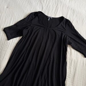 Eileen Fisher Tunic Jersey Scoop Neck Top Sz L Black Viscose Stretch